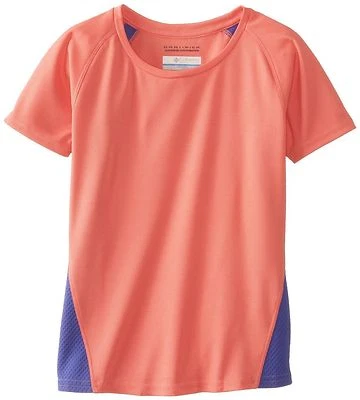 Девочек Columbia Omni фитиль спортивная рубашка персиковый фиолетовый 7 8 новый с Ярлыками 30 SPF короткий рукав - Изображение 1 из 2