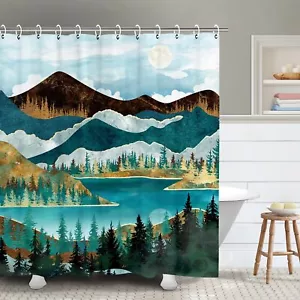 Mountain Shower Curtain Misty Forest Shower Curtain Nature Shower Curtain Lak... - Picture 1 of 6