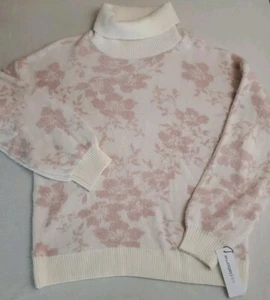 Liz Claiborne Sweater Womens XL Cowl Neck Sweater Relaxed Pink Floral - Picture 1 of 13