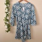 $162NWT SIZE XS Seafolly Blue Shibori Abstract Playsuit Romper Swimsuit Cover Up