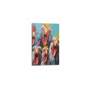 Crazy Chickens Contemporary Large 24x36 Canvas Art Modern Wall Décor - Picture 1 of 10