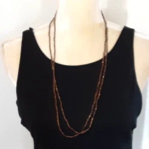 Collar de cuentas semilla tradicional hecho a mano marrón oscuro 60" largo simple minimalista - Imagen 1 de 2