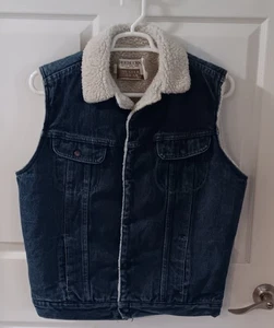 Gilet vintage uomo Sears Roebucks Western Wear blu denim jeans sherpa foderato 42 T - Foto 1 di 4
