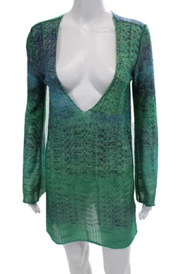 Osklen Womens Long Sleeves V Neck Sweater Dress Green Blue Size Petite - Image 1 of 4