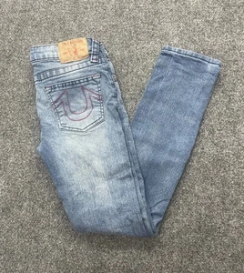 Pantalones de mezclilla True Religion jóvenes niño niña talla 12 Geno relajados ajustados lavado claro cintura ajustable - Imagen 1 de 15