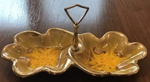 VTG 60’s CALIFORNIA ORIGINALS DBL BOWL SERV TRAY TRINKET DISH wHANDLE DRIP GLAZE - Picture 1 of 10
