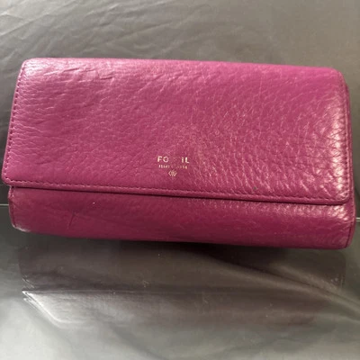 Cartera de cuero fósil de colección triple pliegue a presión con guijarros moneda tarjeta de efectivo cheque acondicionada Foto 1 de 4