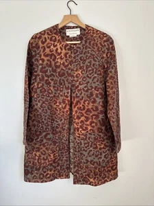 Jaeger UK Blazer Damen S/M Flachs Leinen Leopardenmuster Chore Taschen Lagenlook - Bild 1 von 14