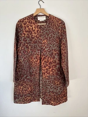 Jaeger UK Blazer Women’s S/M Flax Linen Leopard Print Chore Pockets Lagenlook - Image 1 of 4