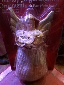 Vintage Profi Serie Baumspitze Engel beleuchtet Ornament mit Porzellankopf - Bild 1 von 3