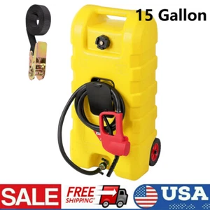 15 Gallon Fuel Caddy Portable Gas Storage Tank with Manual Transfer Pump Yellow - Picture 1 of 10