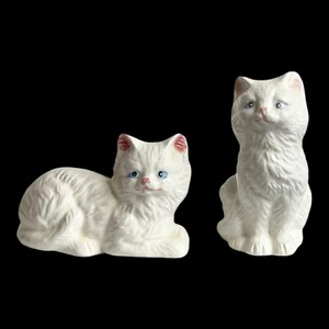Ceramic White Persian Kitty Cats blue eyes Laying Standing No Markings - Picture 1 of 14