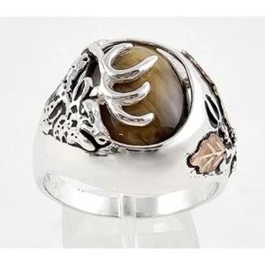 Black Hills Gold Sterling Silver Deer Ring w Tiger Eye Size 12 FAST SHIPPING - Picture 1 of 4