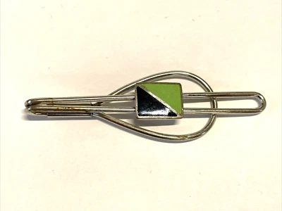 Vintage Black and Green Silver Tone Tie Bar - 2.5" - Image 1 of 3