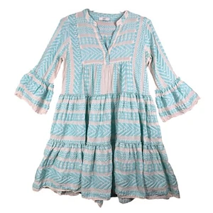 Devotion Twins Ella Dress Blue Embroidered Tiered Ruffle Boho Peasant Medium - Picture 1 of 7