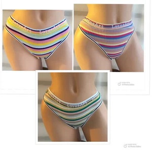 Tanga bragas de algodón para mujer 3 pares a rayas coloridas elásticas - Imagen 1 de 6