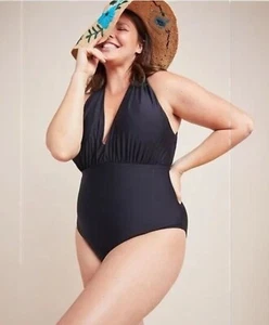 Costume da bagno Anthropologie Zinnia imbottito tuffo pezzo unico senza maniche nero 2X Plus - Foto 1 di 11