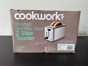 Cookworks 2 Slice Toaster - Brushed Stainless Steel Defrost Black Slots Bagel - Picture 1 of 2