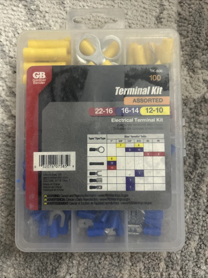 Nuevo kit de conexión de terminal eléctrico surtido Gardner Bender 100 piezas TK-806 Foto 1 de 1