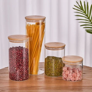 4X Sealed Clear Glass Jar Container with Airtight Bamboo Lid Sugar Candy Storage - Picture 1 of 8