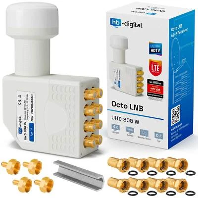 HB-DIGITAL Receptor LNB Digital Octo 8 velocidades LNC LMB 0,1dB 3D 4K FULL HD directo 8 participantes