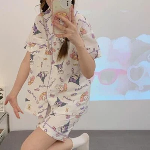 Kuromi Cotton Pajamas Summer New Short-Sleeved Shorts Homewear Two-Piece Set - Picture 1 of 18