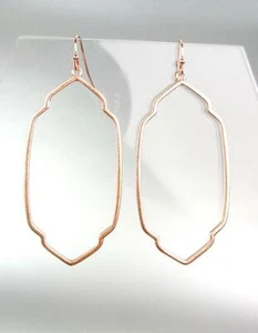 NEW Unique Artisanal Rose Gold Elongated Open Sculpted Metal Dangle Earrings - Picture 1 of 3