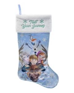 Disney Frozen "Trust Your Journey" Embroidered Blue Velour Christmas Stocking - Picture 1 of 5