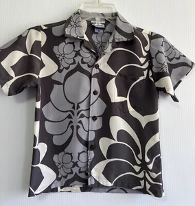 Manuhealii Boys Polyester Aloha Shirt Size M Gray Floral Print - Picture 1 of 3