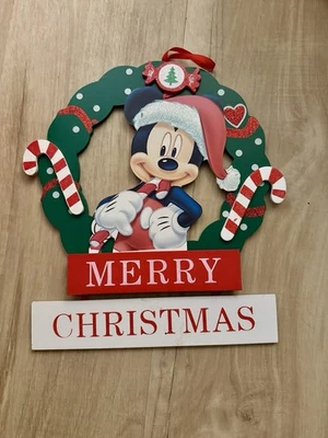 Letrero colgante de madera redondo de Feliz Navidad de Mickey Mouse Foto 1 de 4