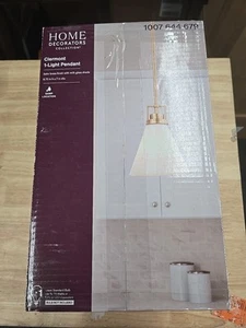 Home Decorators Clermont 1-Light Satin Brass Shaded Pendant Light w/ Glass Shade - Picture 1 of 4