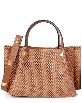 Tiffany & Fred Paris rafia y cuero mango superior B para mujer marrón Foto 1 de 3