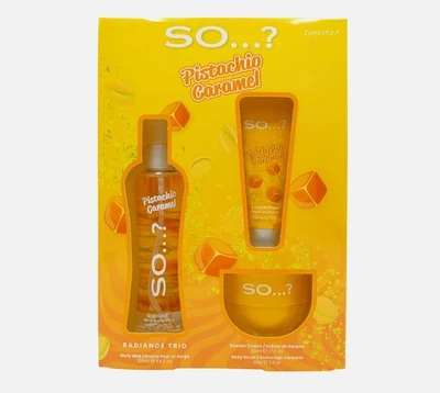 SO...? Pistachio Caramel Radiance Trio – Body Mist, Shower Cream & Scrub Gift Set