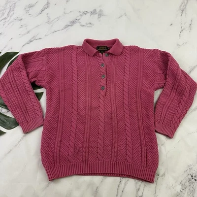 Suéter Eddie Bauer Mujer Vintage Años 90 Tejido con Cable Talla M Rosa Grueso Algodón Foto 1 de 4