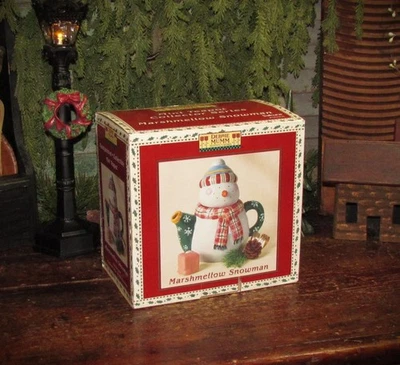 Винтажный керамический чайник 1990-х Sakura Debbie Mumm Christmas Marshmellow Snowman с коробкой - Изображение 1 из 4