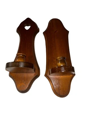 2 Rustic Handmade Wooden Wall Hung Sconces Spooky Farmhouse Mismatched - Image 1 of 4