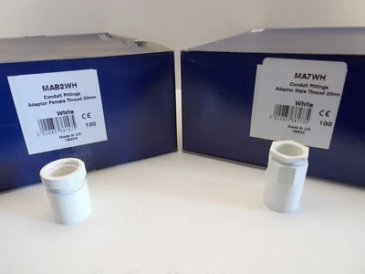 MARSHALL TUFFLEX MAB2WH MA7WH FEMALE MALE 20MM PLASTIC CONDUIT ADAPTERS BOX 100