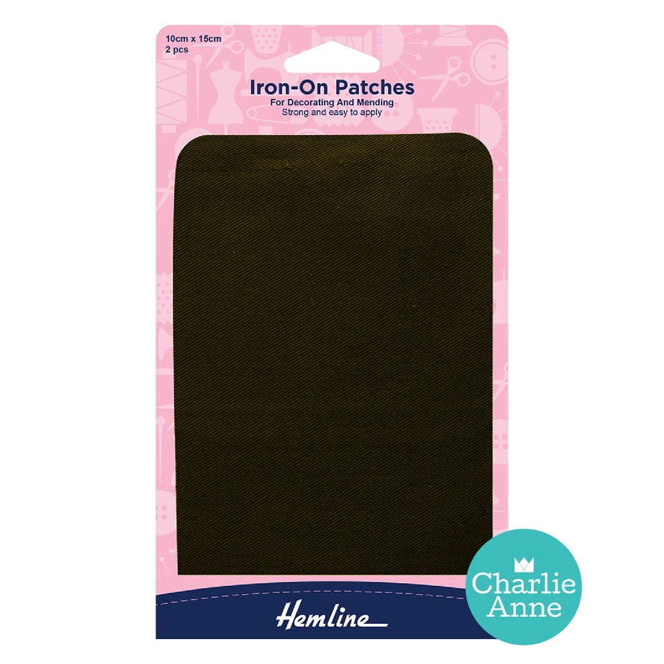 Hemline Iron-On Polycotton Twill Patches 2 piece 10cm x 15cm BOTTLE GREEN