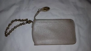 COLE HAAN Wristlet Taupe Pebbled Leather Wrist Purse Chain Strap Coin - Picture 1 of 6