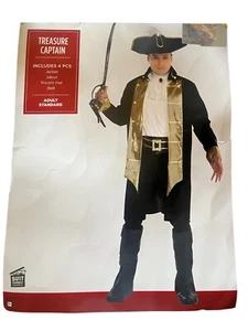 4 Pc Set Treasure Captain Pirate Halloween Costume Adult Standard Size Amscan - Picture 1 of 8