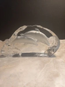 Dolphins Paperweight Swedish Glass Kosta Boda Style Clear Glass Heavy - Picture 1 of 9