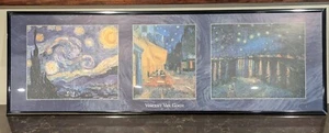 VAN GOGH ART POSTER FRAMED 3 Paintings Starry Night, Over the Rhone, Cafe- Decor - Picture 1 of 2