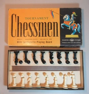 Tournament Chessmen - Lowe #812 - Staunton pattern w/ Leatherette playing board - Picture 1 of 24