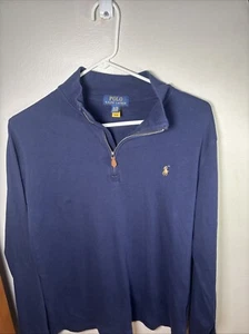 Polo Ralph Lauren 1/4 Zip Pullover XL Youth (18-20) Boys Blue w Polo Pony - Picture 1 of 3