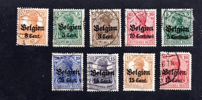German Belgium 1914-18 group of 9 stamps used CV=20.7$ - Image 1 of 2