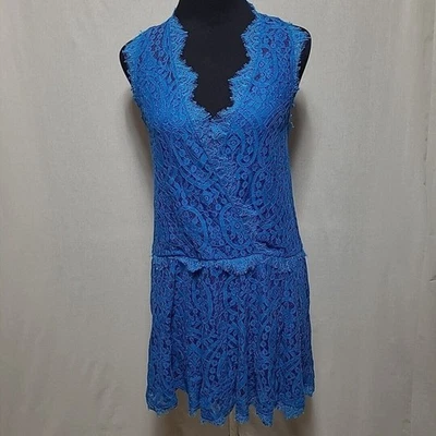 Mini Vestido Free People Corazón en Dos Encaje XS Océano Profundo Azul Brillante Nuevo con Etiquetas $108 Foto 1 de 4