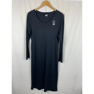 Lands' End Supima Cotton Nightgown Long Sleeve Midcalf Black Women's Size M - Picture 1 of 11