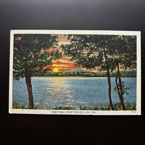 Sunset image Greetings from Sebago Lake Maine FABVINTY BARGAIN POSTCARD 1945 - Picture 1 of 2