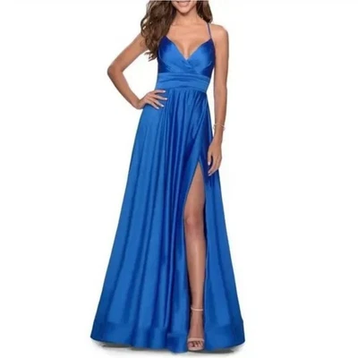 $408 новый с Ярлыками La Femme официальный вечернее платье размер 2 синий атлас свадьбы вечеринки подружки невесты - Изображение 1 из 4