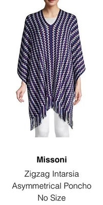 Nuevo con etiquetas Poncho Bufanda Missoni Mezcla Lana Púrpura Azul Negro Verde Blanco Flecos  Foto 1 de 4